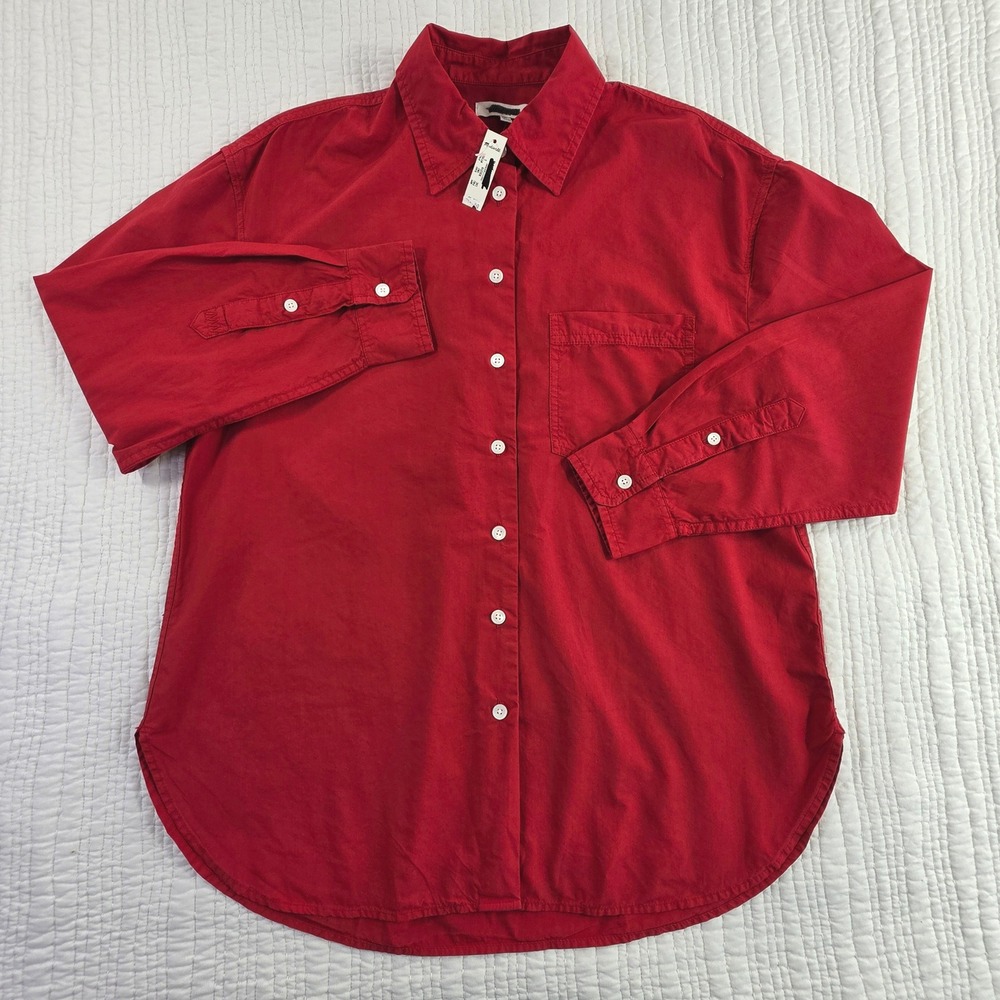 Madewell Red Cotton Button Down Long Sleeve Shirt Pocket Top Small NWT NF580